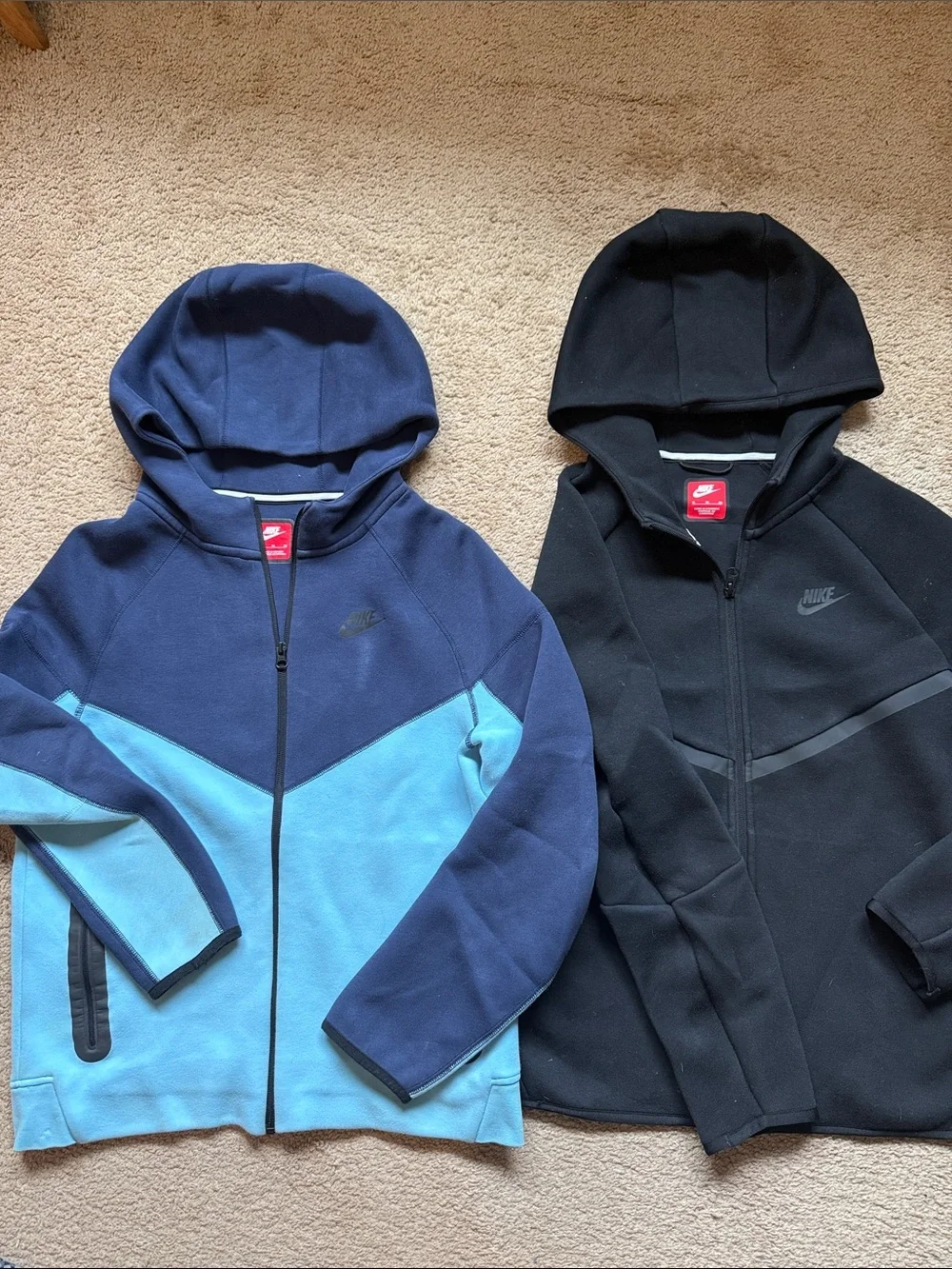 Nike Tec Kids' XL Hooded Zip Jackets - Navy, Light Blue & Black bundle
